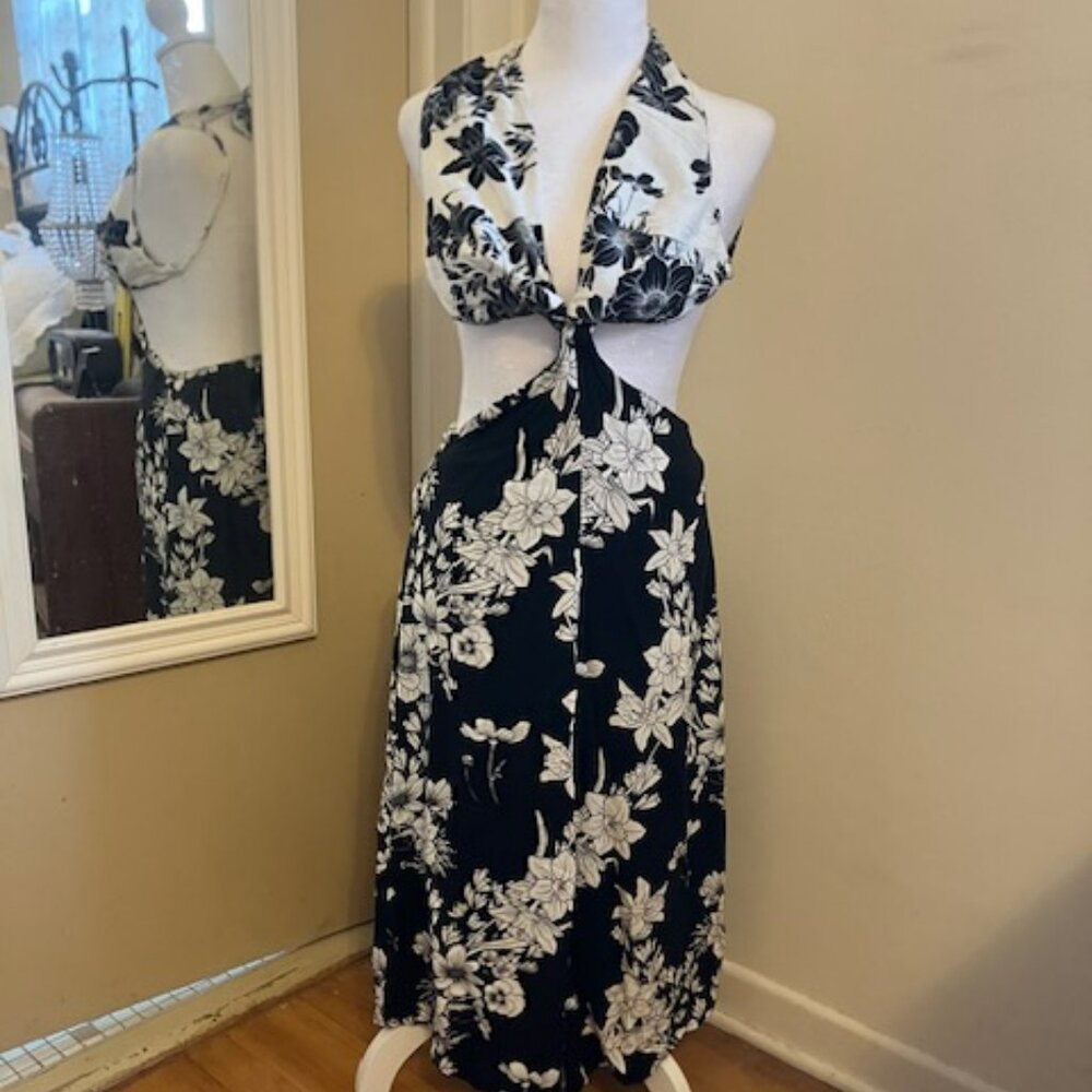 B/W Floral Halter Style Maxi Dress - Great for Prom!